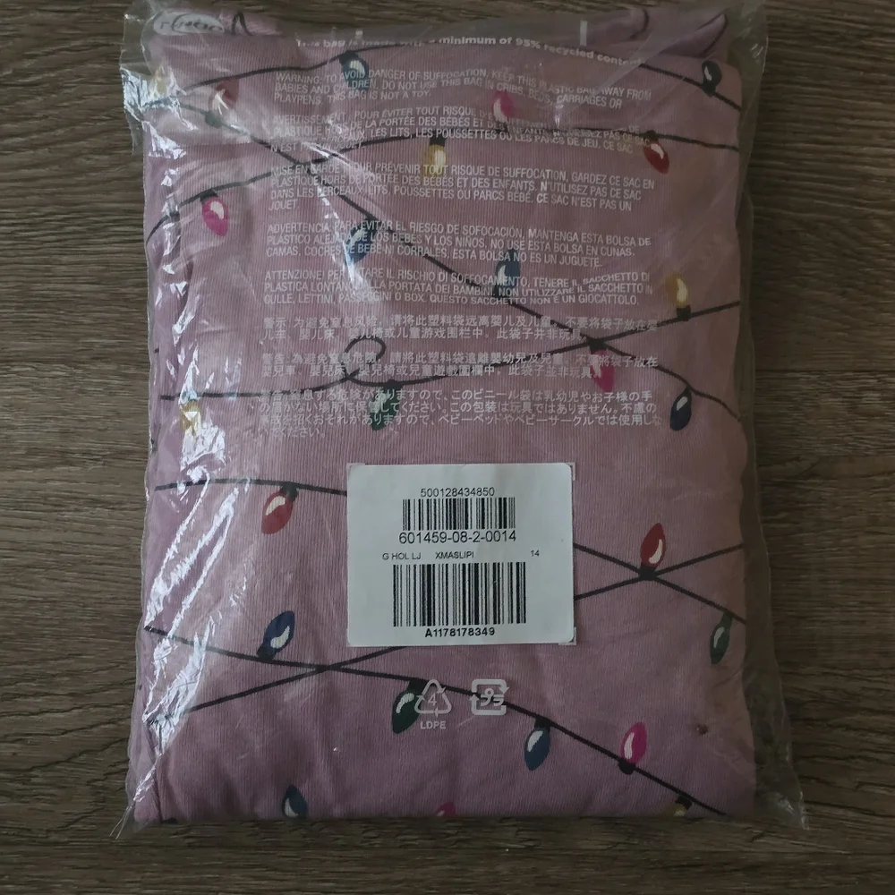 Girls Pink Holiday Light Print Pajama Set - Picture 2 of 6